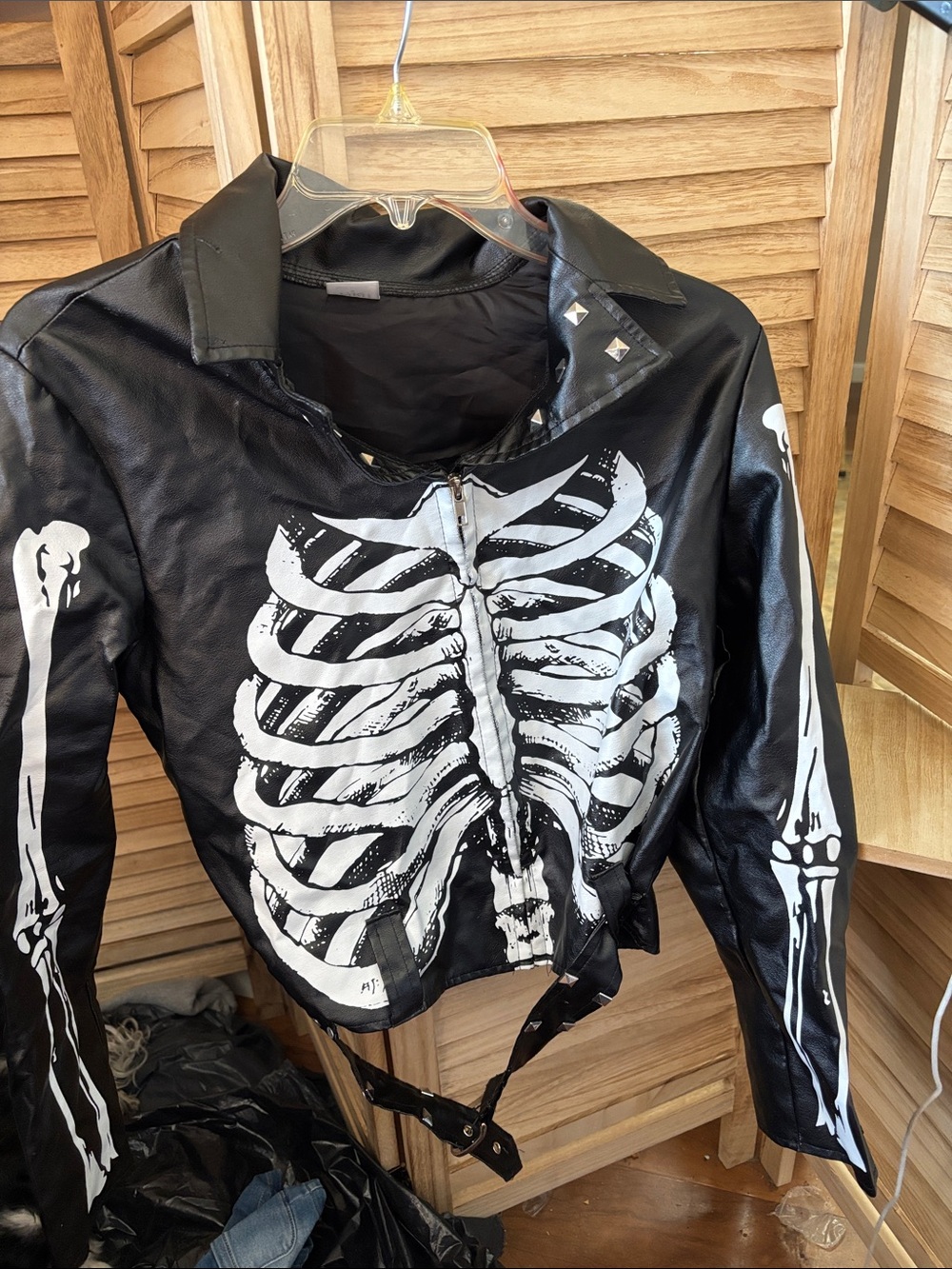 Spirit Black Faux Leather Jacket with Studded Collar and Belt Junior Medium